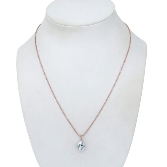 Vintage Sterling Silver Rose Gold Tone Howlite Teardrop Pendant Necklace 17.5" - Picture 1 of 4